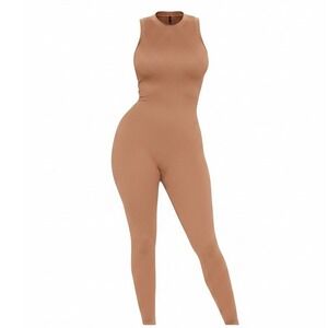 Jumpsuit Seamless Sleeveless Scoop Neck Skinny Leg Tan Stretch SZ S/M New
